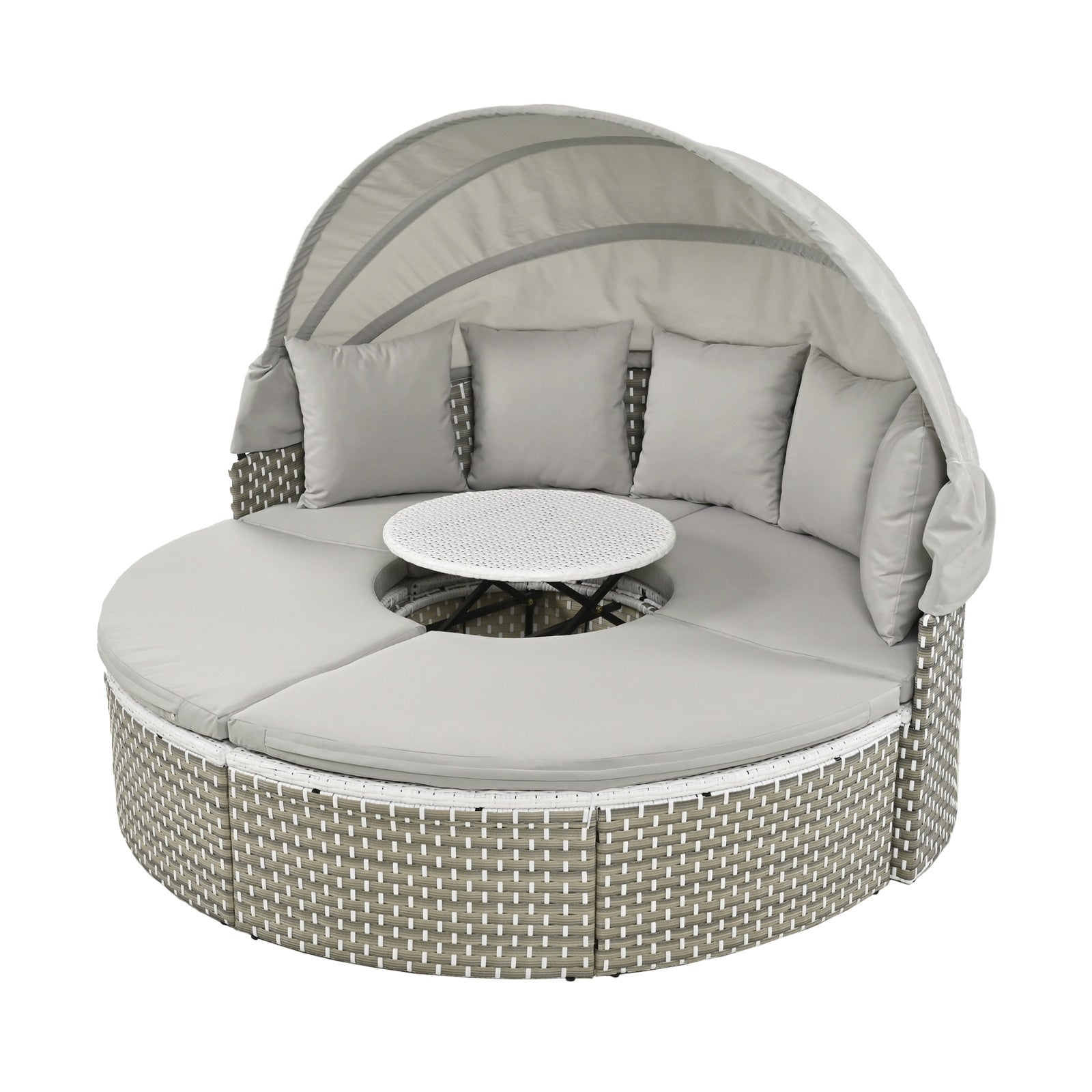 Patio Furniture Round Outdoor Sectional Sofa Set Rattan Daybed Two-Tone Weave Sunbed With Ret