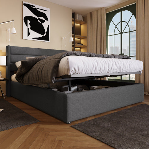 Linen Bed With Metal Frame Panels