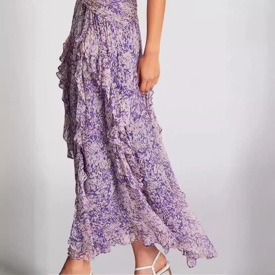 Spring And Summer Off-the-shoulder Women's Clothing V-neck Chiffon Dress