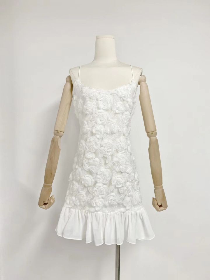 Three-dimensional Rose Splicing Sling Dress