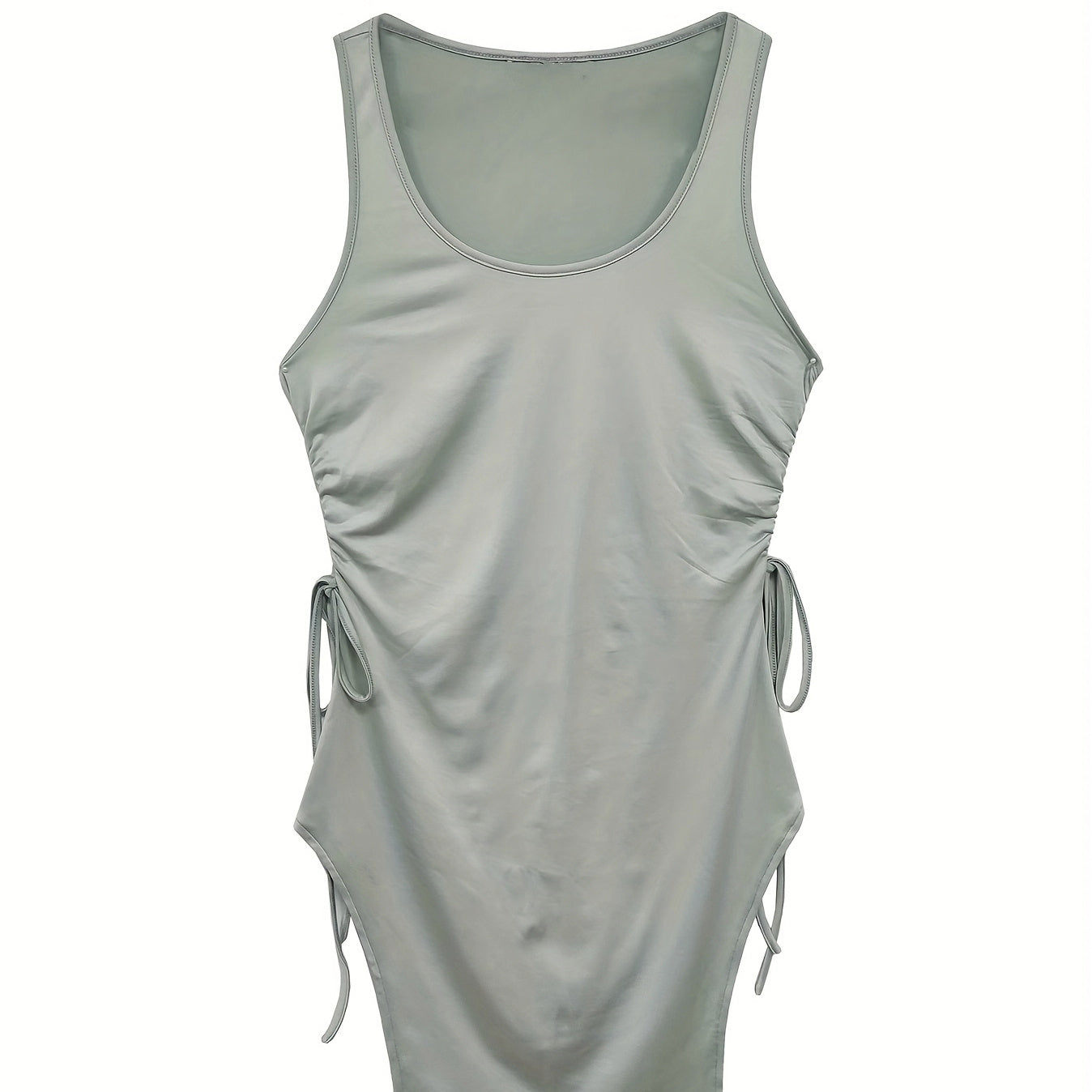 Women's Solid Color Round Neck Drawstring Slit Fashionable Sexy Dress With Hip Wrap