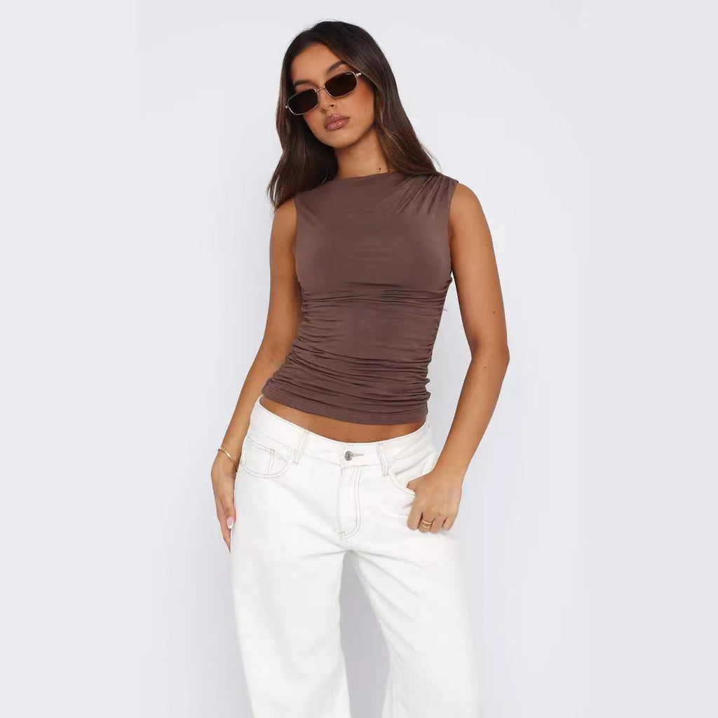 Solid Color Sleeveless Slim Sexy Short Sleeve