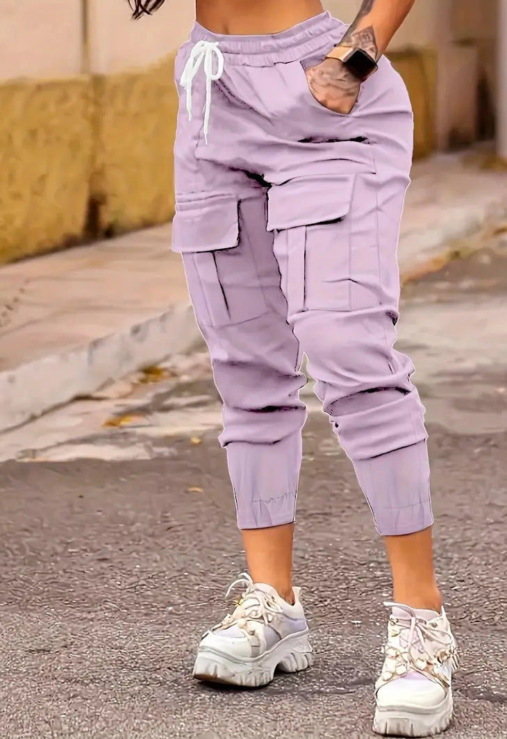 Plus Size Fashion Drawstring Bag Pocket Casual Working Pants