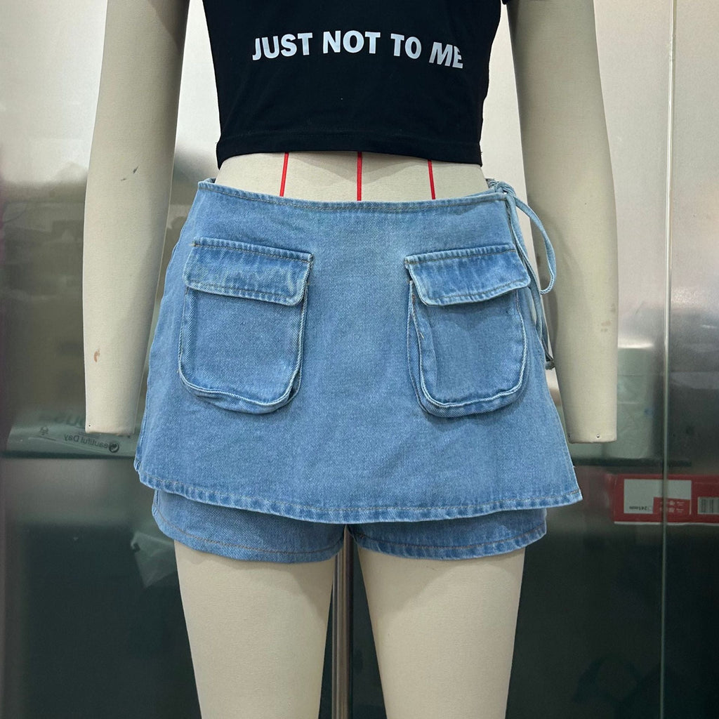 Retro Pocket Denim Culotte Lace-up