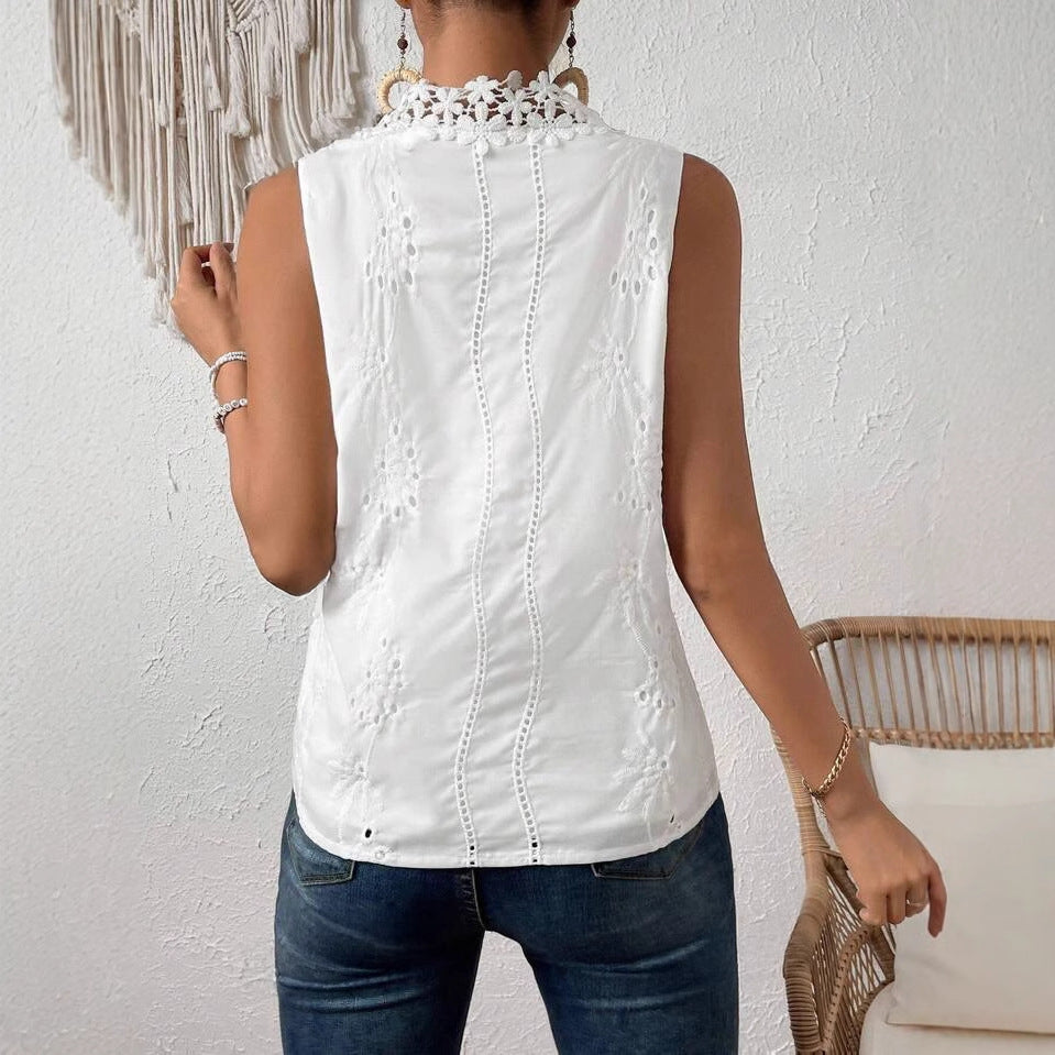 Solid Color Lace Stitching Loose Strap T-shirt