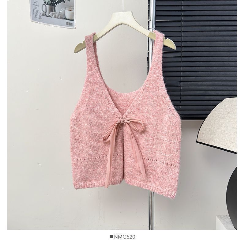 Sleeveless Bow Design Double-sided Wear Bandage Sweet Top