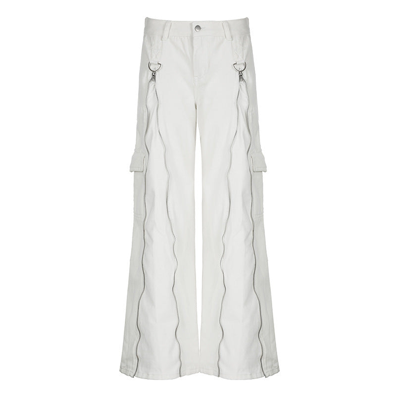 Women's Metal Zipper Multi-pocket Jeans