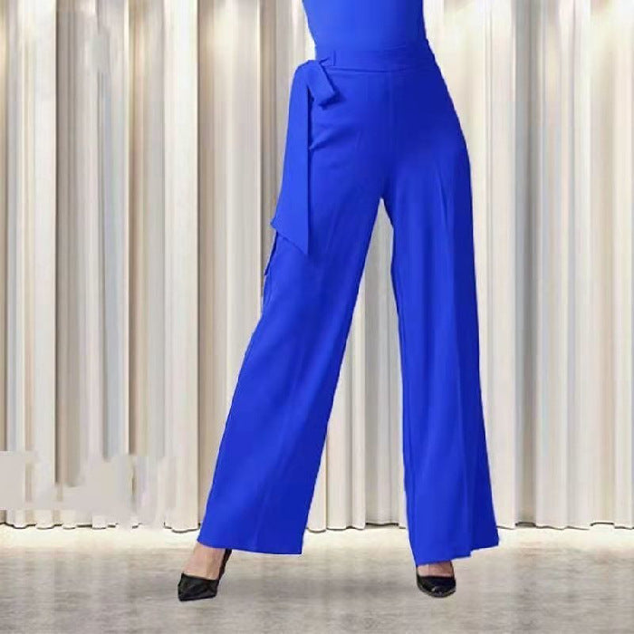 Ribbon Female Draping Effect Solid Color Straight-leg Pants