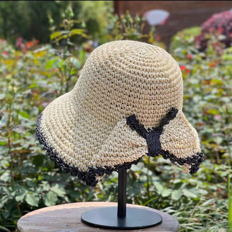 Elegant Bow Hat Hand Crocheting Woven Sun Hat