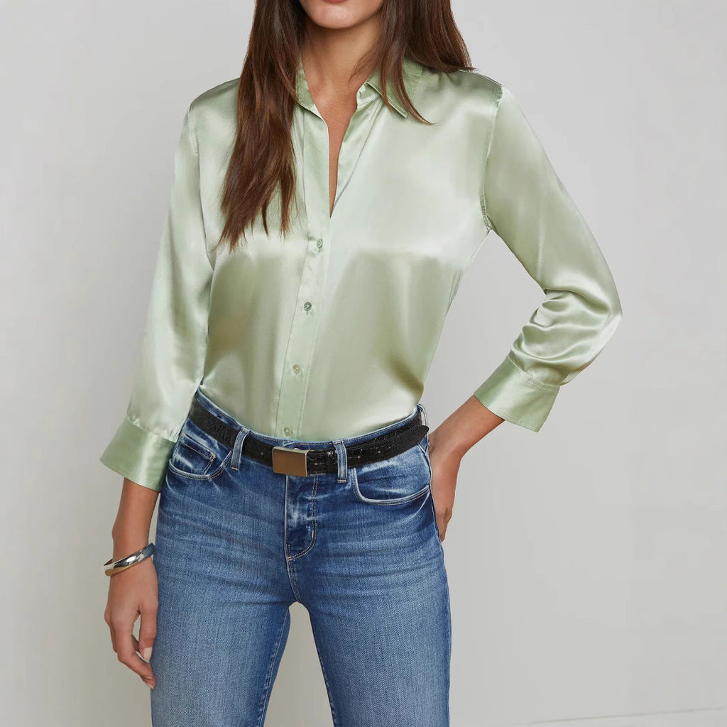Satin Rayon Shirt Women's Solid Color Top