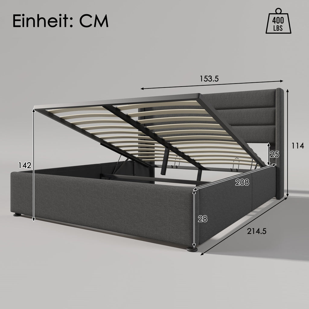 Linen Bed With Metal Frame Panels