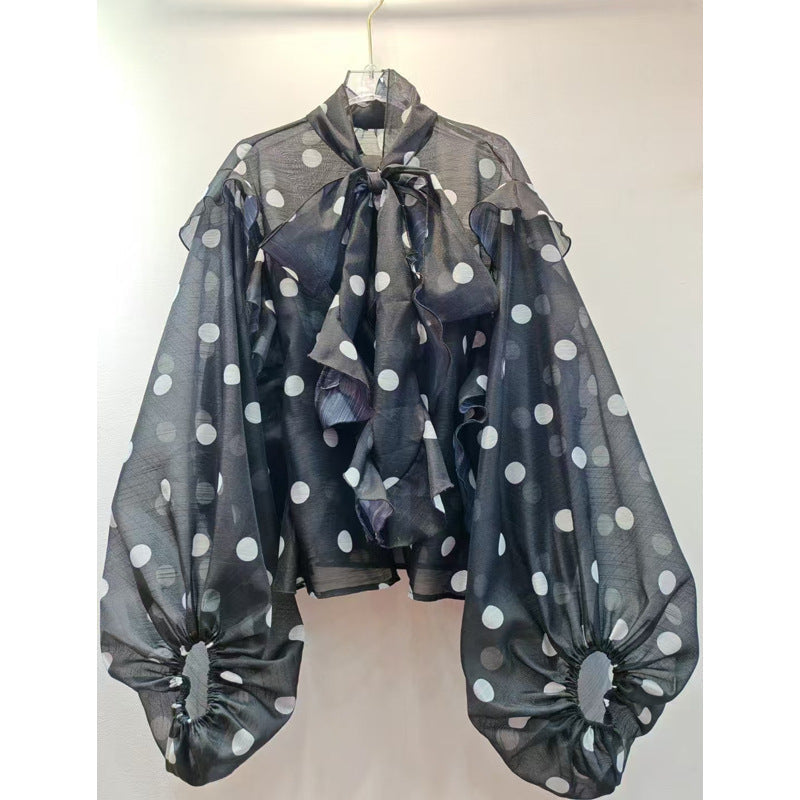 Unique Ruffled Polka Dot Shirt Women