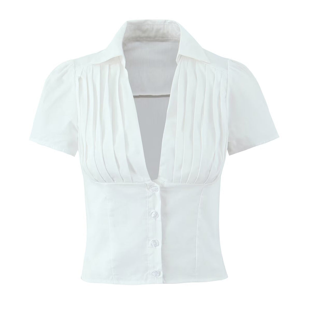V-neck Small Shirt White Skirt Suit