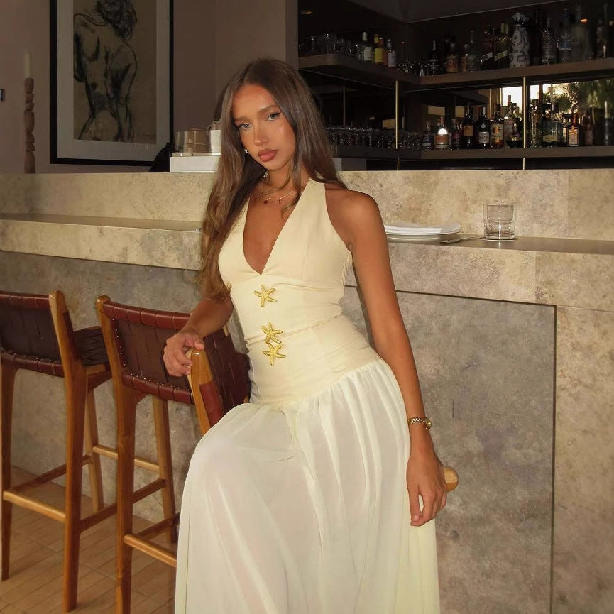 Halter Lace-up Deep V Sexy Girdle Backless Dress