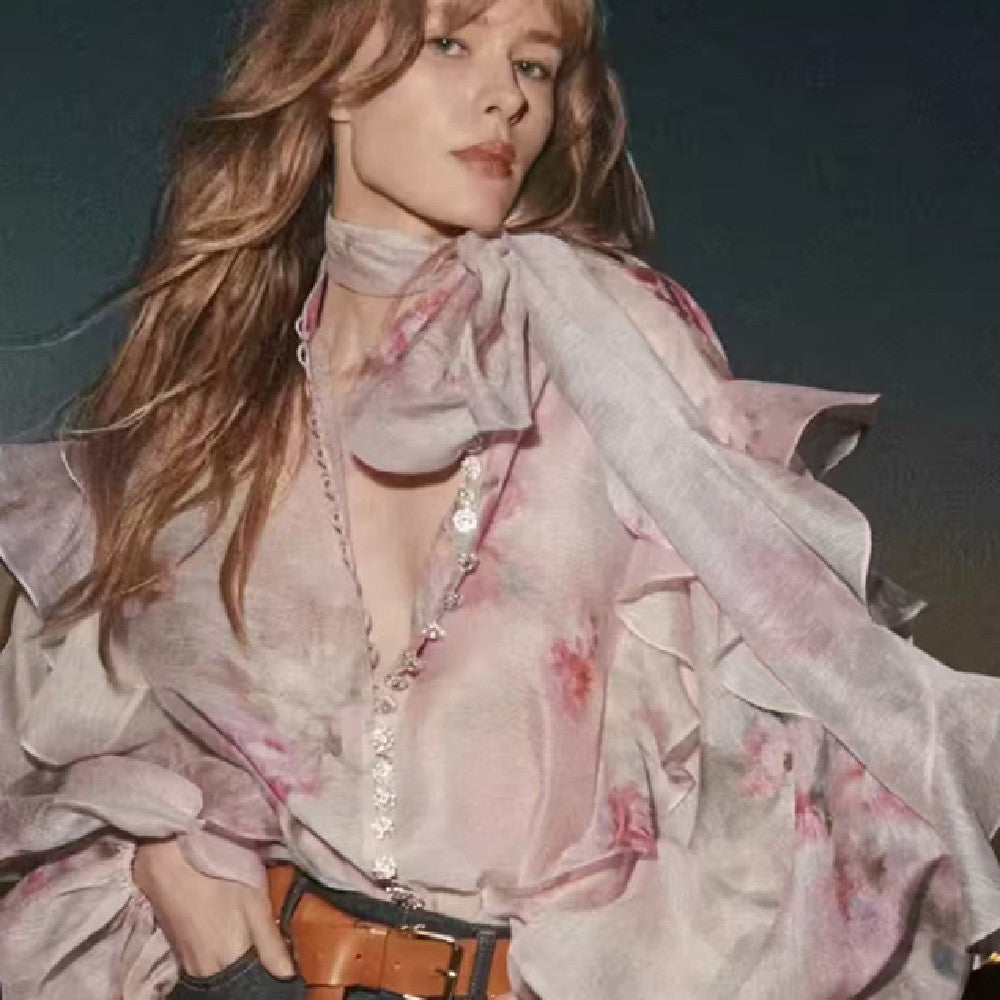 Unique Ruffled Polka Dot Shirt Women