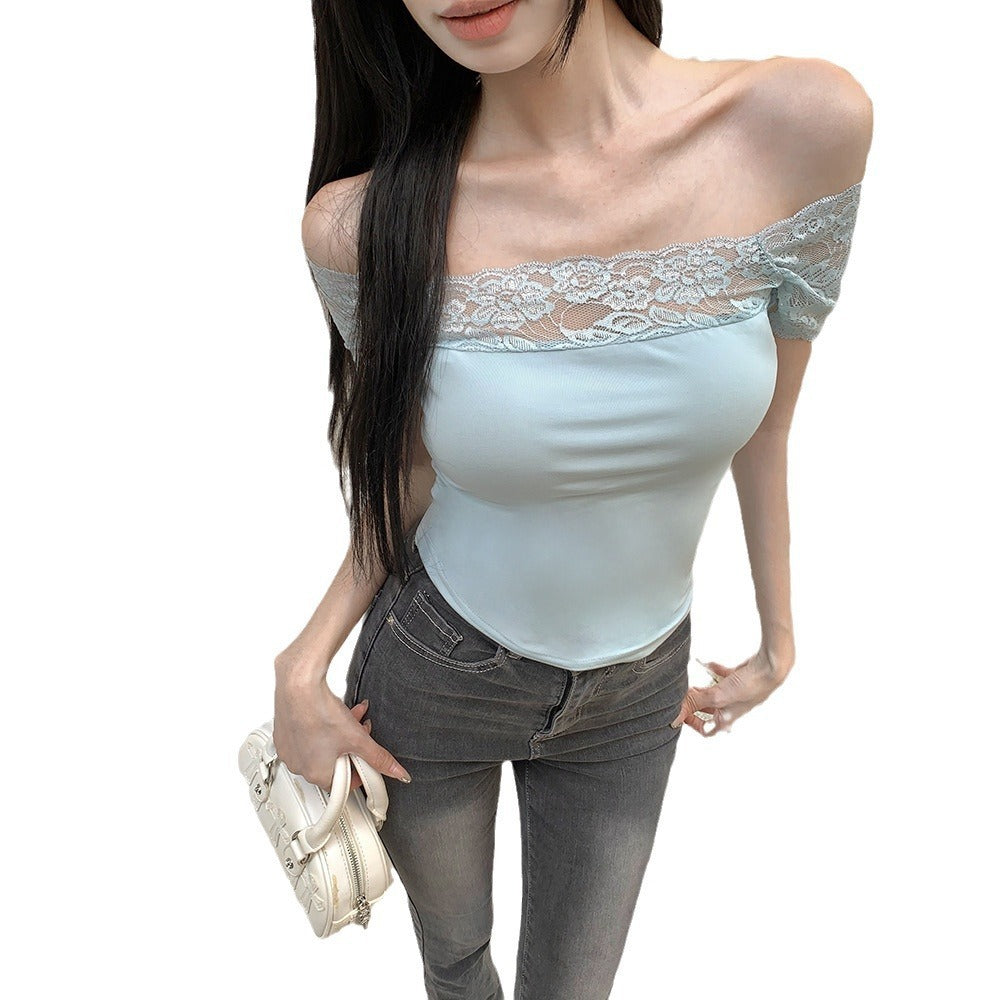 Lace Stitching Exposed Slim Top