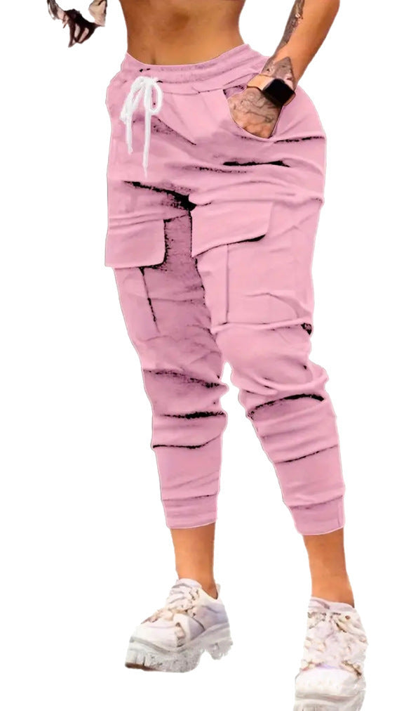 Plus Size Fashion Drawstring Bag Pocket Casual Working Pants