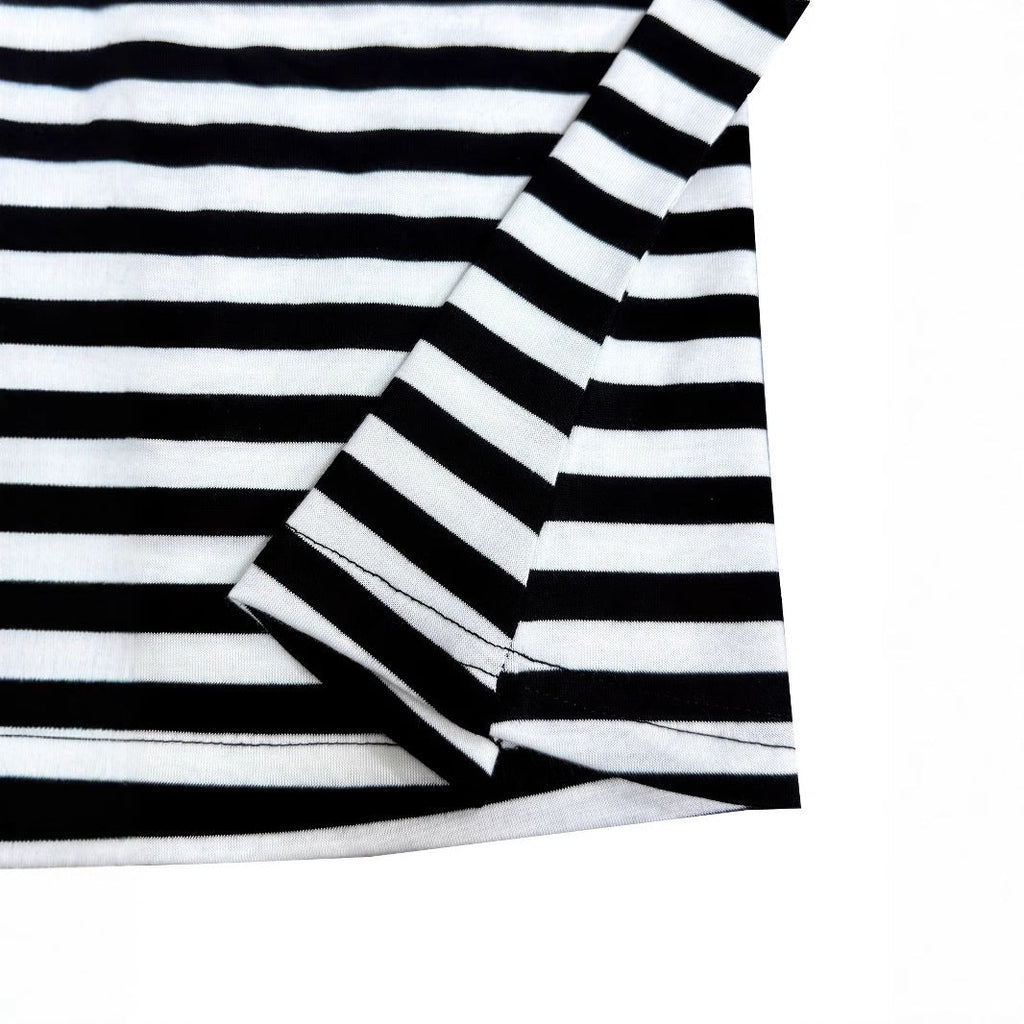 Women's Summer New Contrasting Color Slanted Shoulder Short Sleeved Striped Top