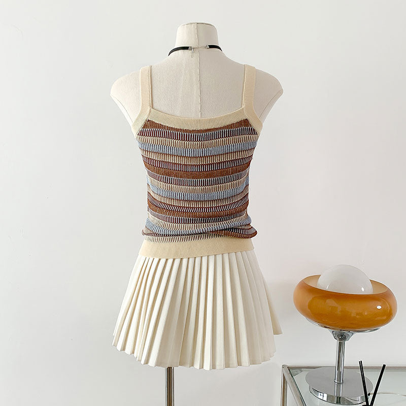 Knitted Inner Match Striped Spaghetti Straps Small Vest Outer Wear