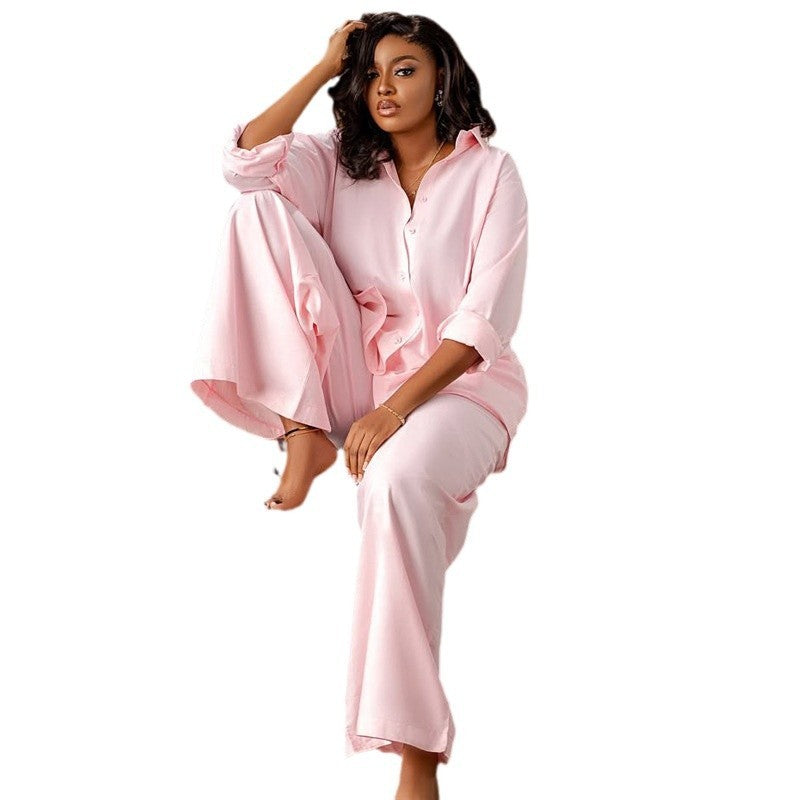 Long Sleeve Shirt Cardigan Wide Leg Pants Casual Loose Two-piece Suit