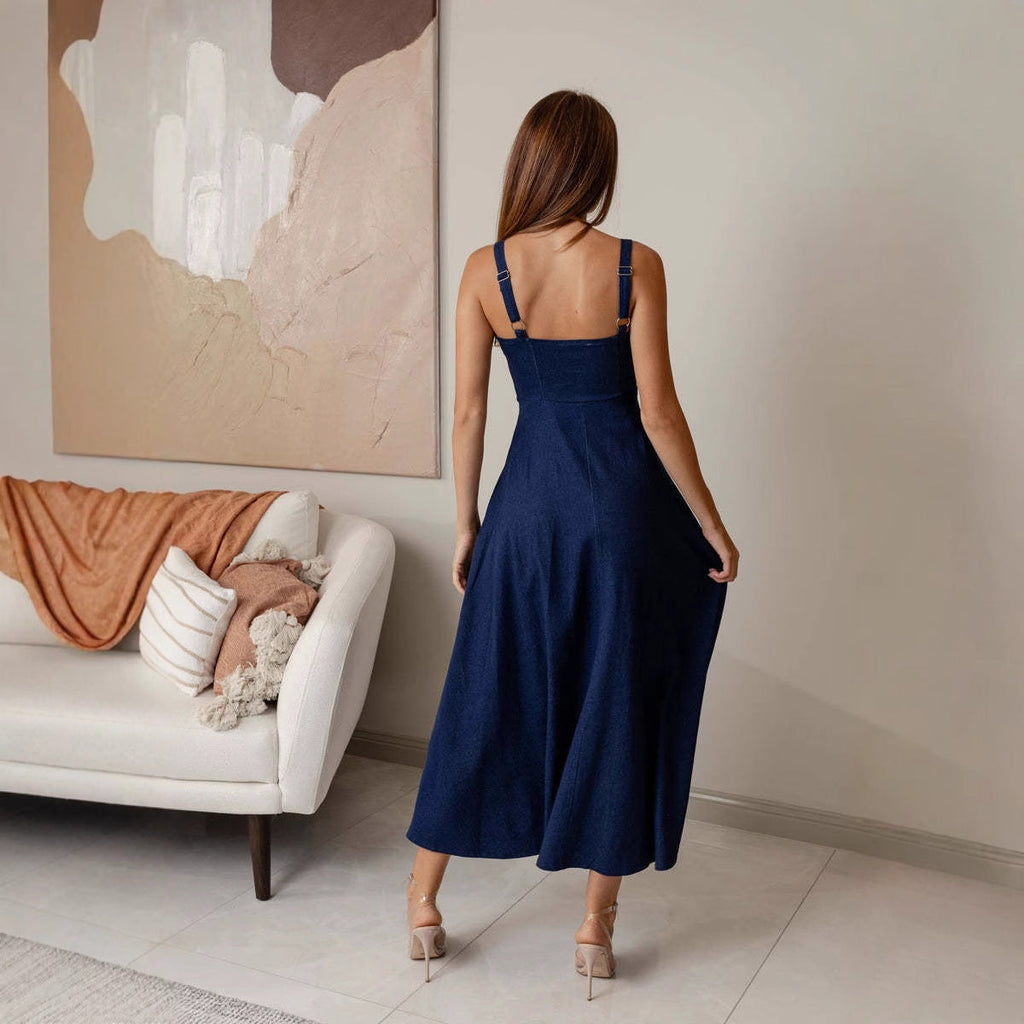 Sexy Backless Sleeveless Denim Dress