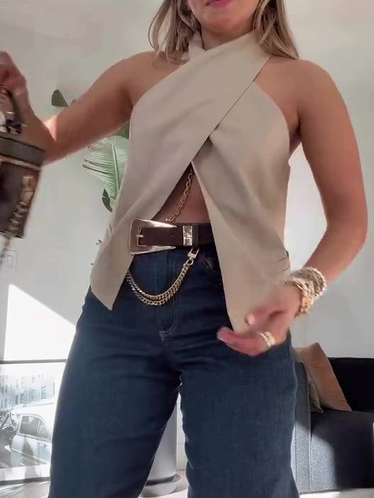 Khaki Cross Sleeveless Top