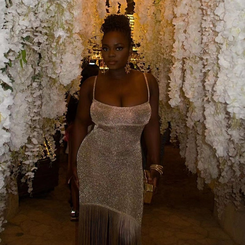 New Shiny Tassel Sling Dress