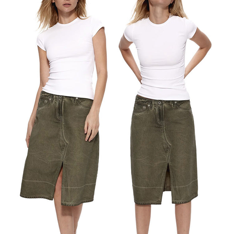 Women's Shoulder Round Neck T-shirt Slim Fit Slimming