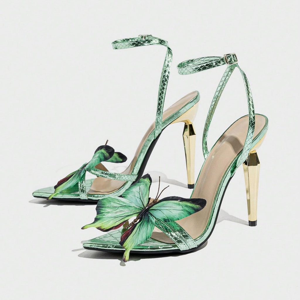 Women's Three-dimensional Butterfly Decorative Stiletto Heel Sandals
