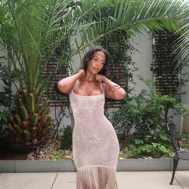 New Shiny Tassel Sling Dress