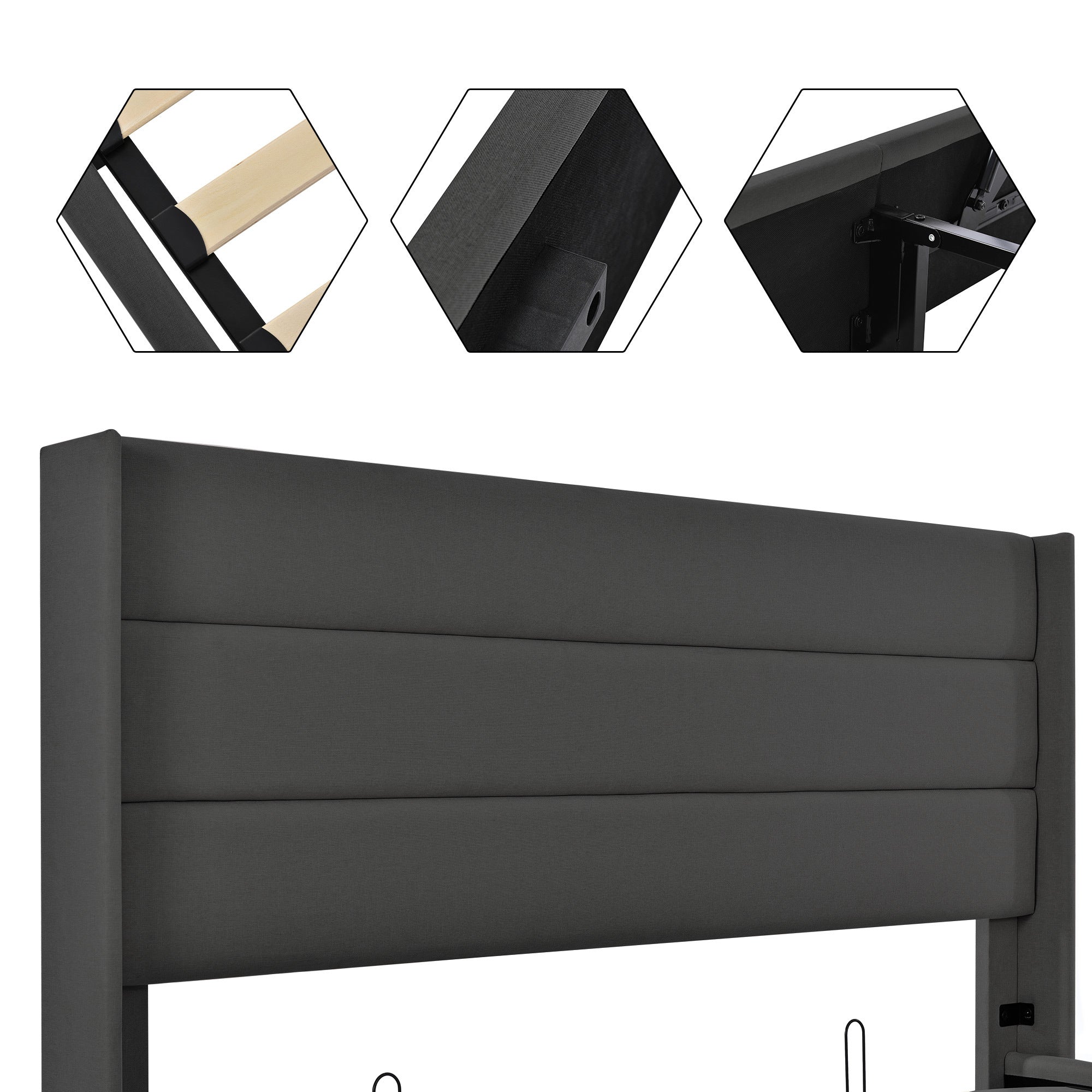 Linen Bed With Metal Frame Panels