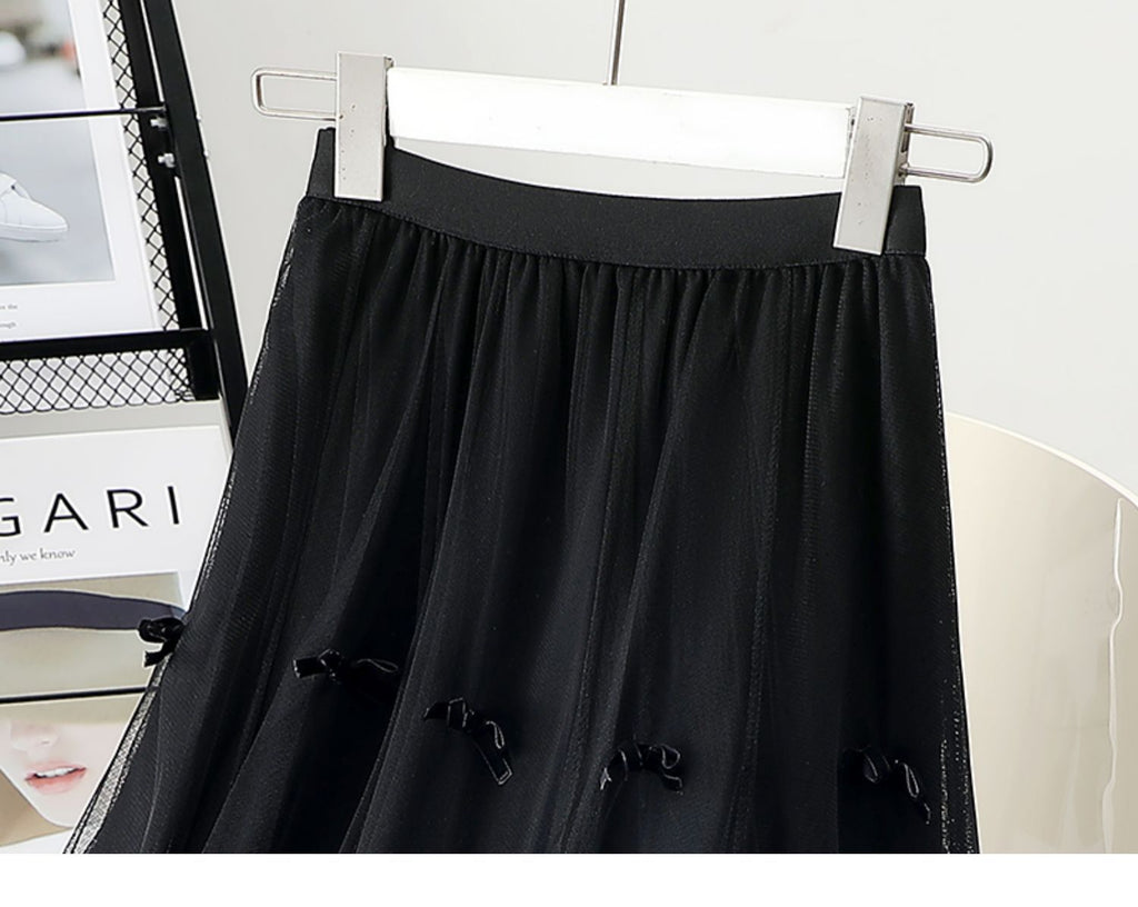 Women's Bow Mesh Skirt Mid-length