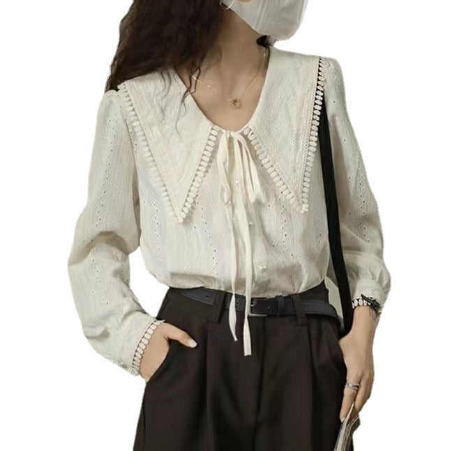 French Style Large Pointed Collar Shirt Women's Early Spring Design