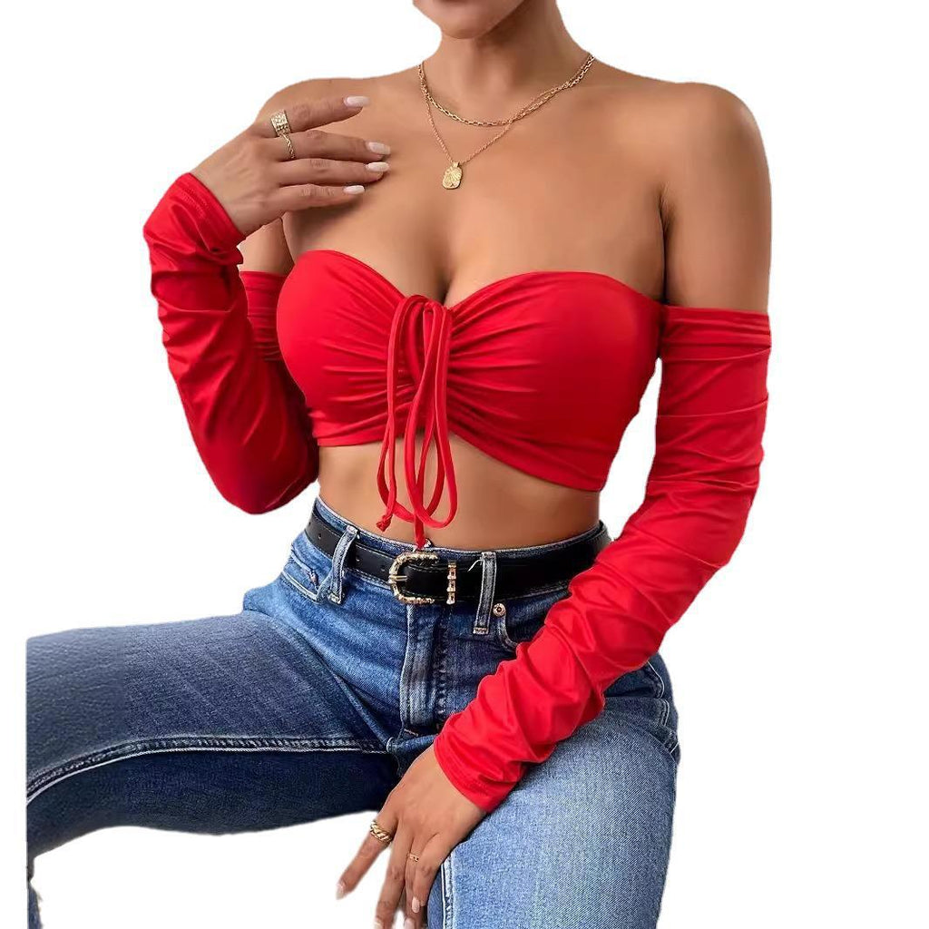 Night Club Style Slimming Waist Drawstring Long-sleeved Top