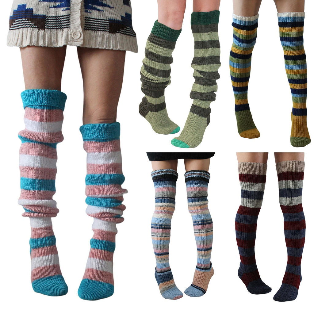 Fashion Y2K Striped Long Knee-high Knitted Pile Of Socks For Women