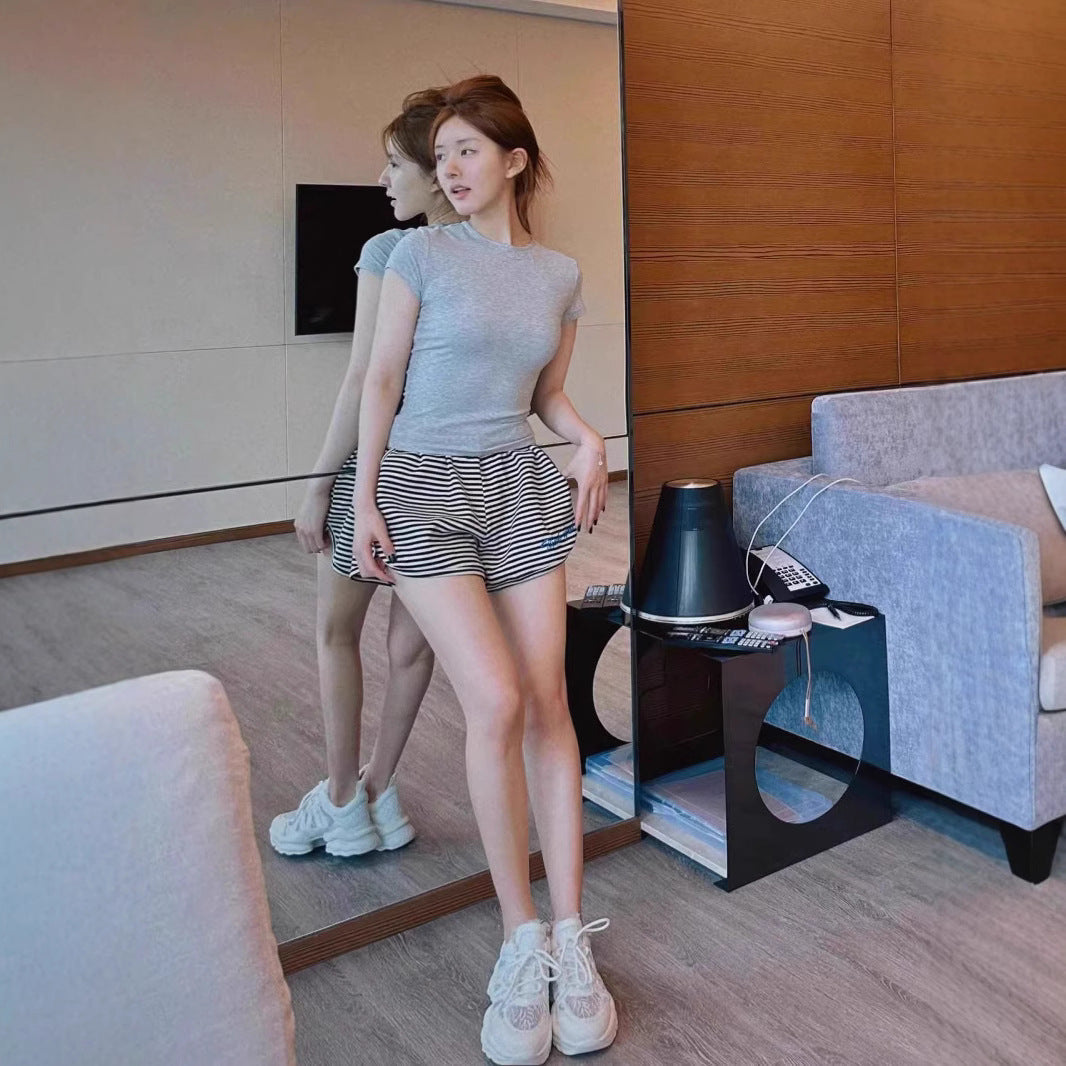 Classic Shoulder Hot Girl Sports Bottoming Skinny Top