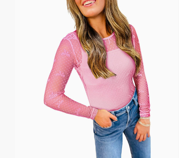 New Bow Print Long-sleeved T-shirt For Women