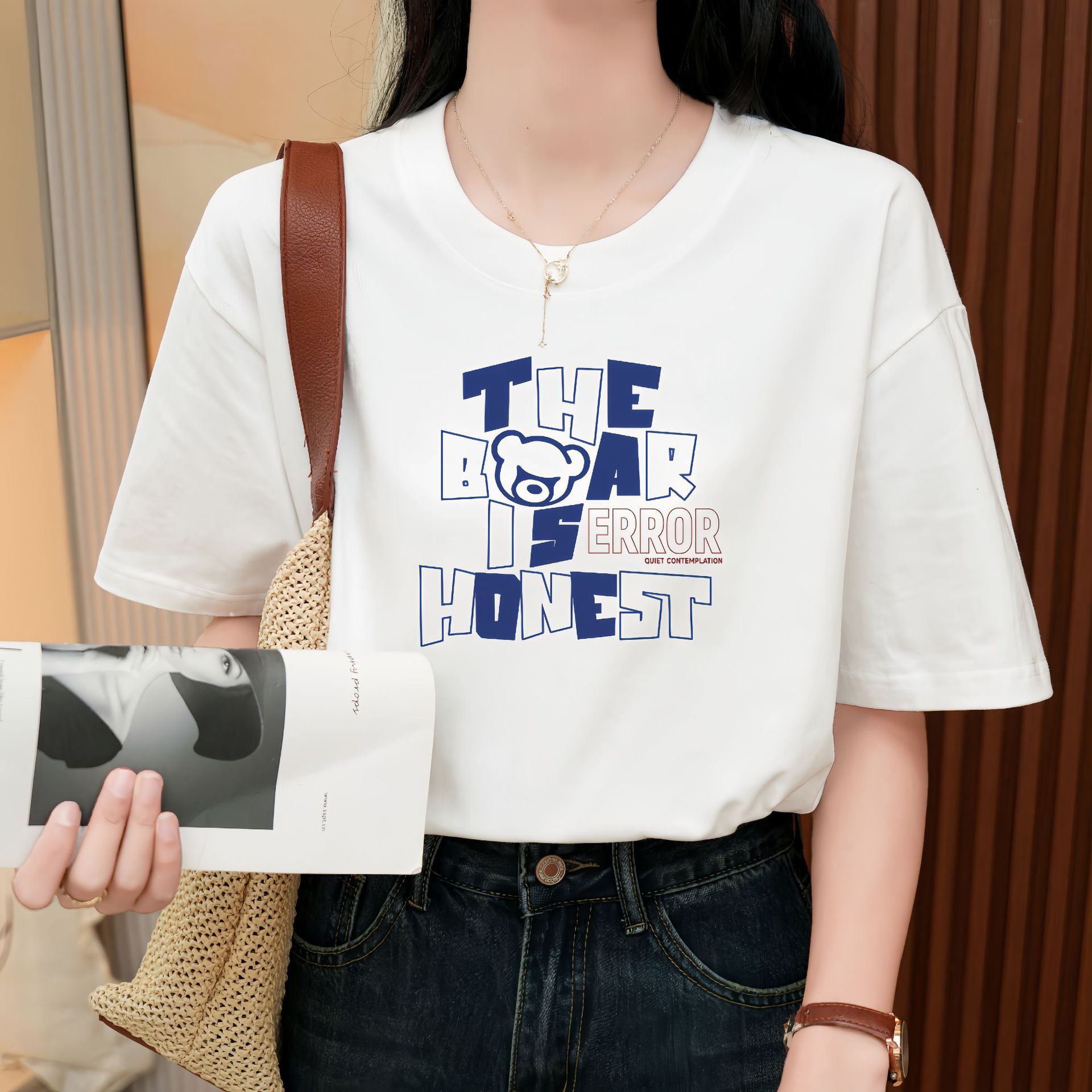 Heavy Pure Cotton Loose Short Sleeve T-shirt