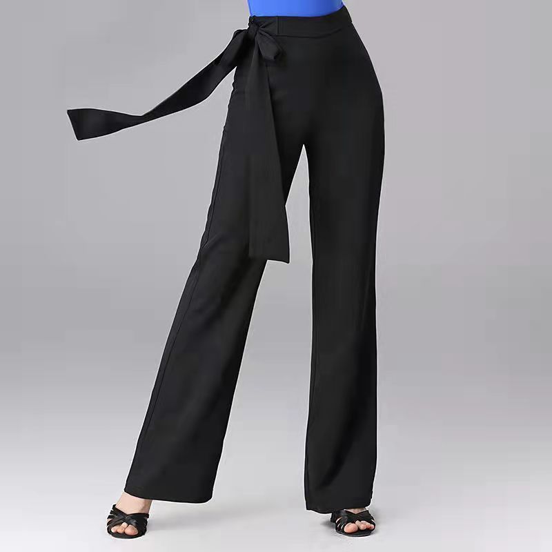 Ribbon Female Draping Effect Solid Color Straight-leg Pants