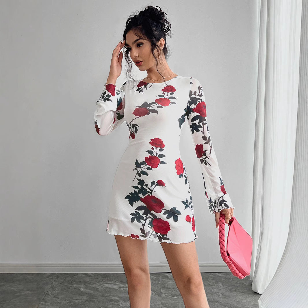 Sexy Floral Backless Gauzy Bell Sleeve Mini Dress