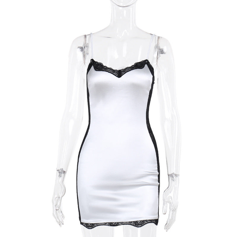 Lace Stitching Satin Dress Women