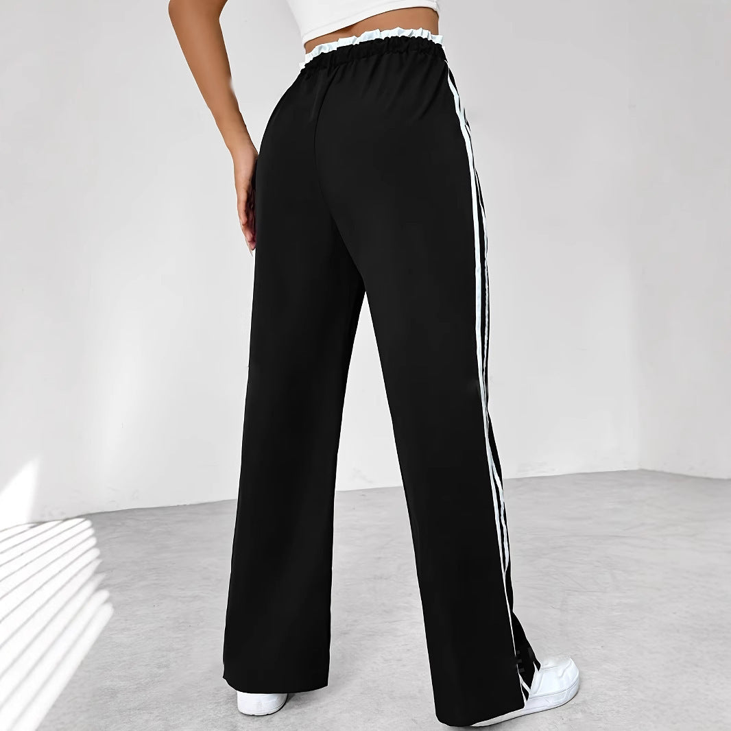 Women's Black Sports Straight Pants Leisure Commute