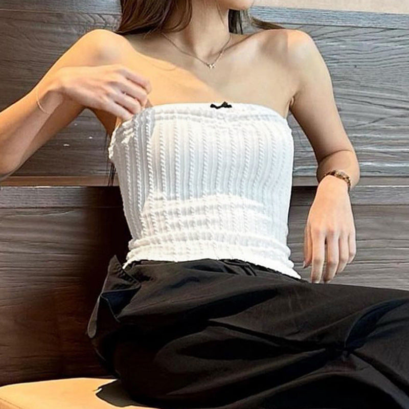 Woman Bow Stitching Pure Color Tube-top Top