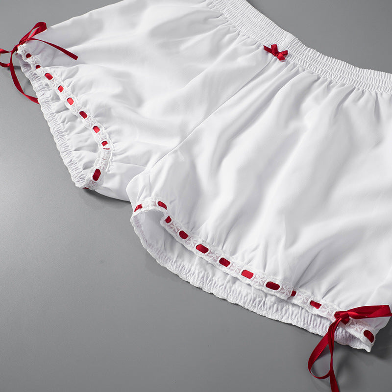 Women's Sweet And Spicy Style Lace Bow Decoration Contrast Color Shorts