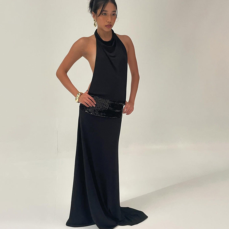Elegant Sexy Hot Girl Sleeveless Halter Backless High Waist Dress