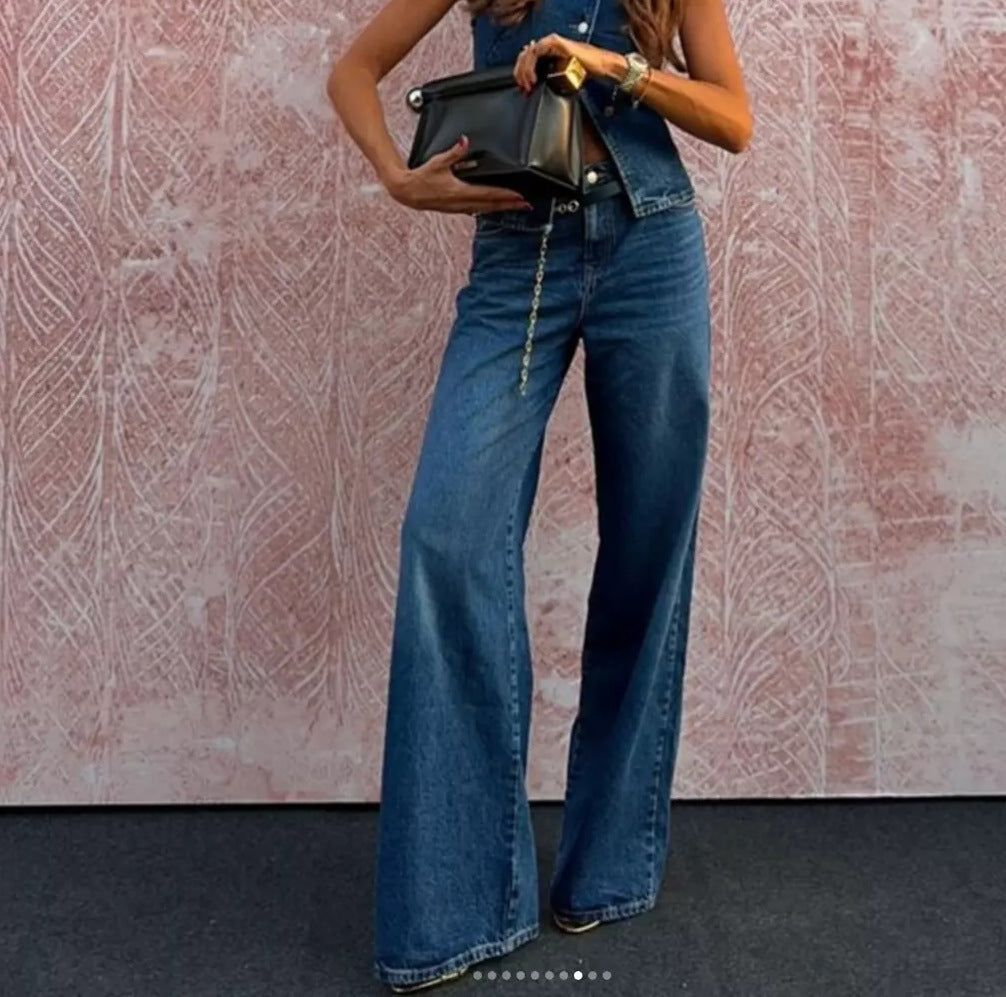 Women's Sleeveless Vest Fashion Wide-leg Suit