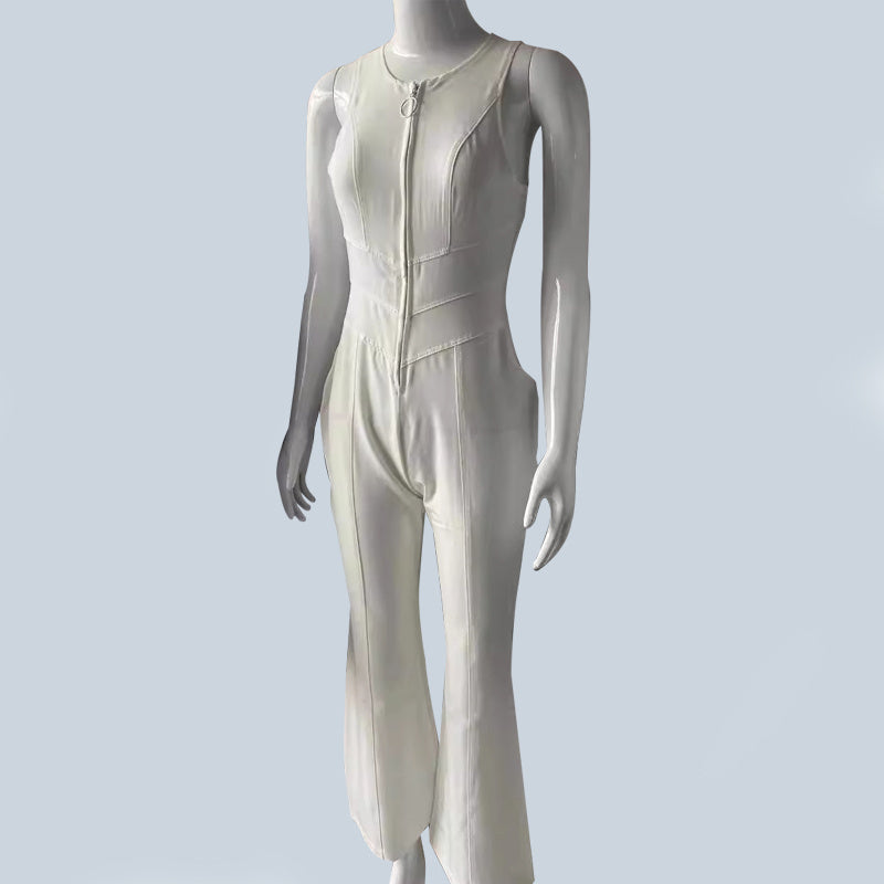 Slim Heart-shape Backless Denim Jumpsuit Women Halter Neck Zip Up High Waist Pants Retro Style Clothing