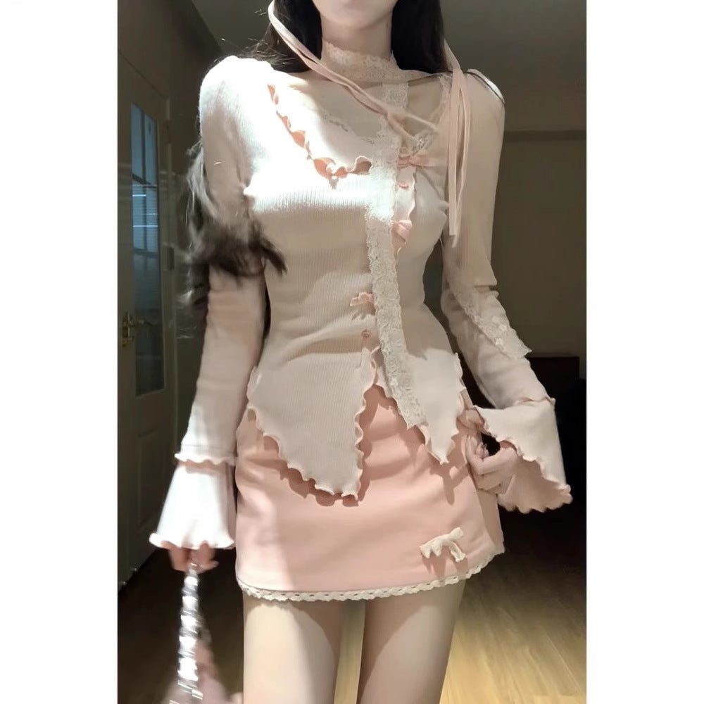 Irregular Top Skirt Two-piece Set For Women