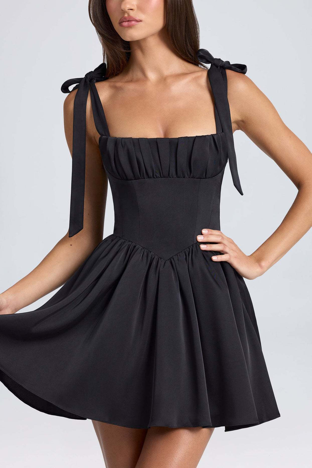 Bow-tied Strap Dress Summer Fashion Backless Square Collar High Waist Short Dress