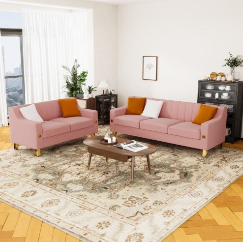 Pink Velvet 2 Piece Love Seat Sofa